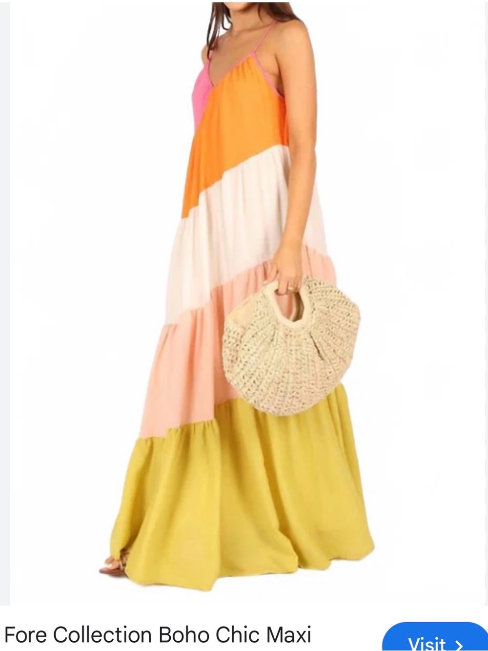 Colorblock Tiered Maxi Dress in Pink, Orange, Cream, Peach & Olive - Picture 5 of 6